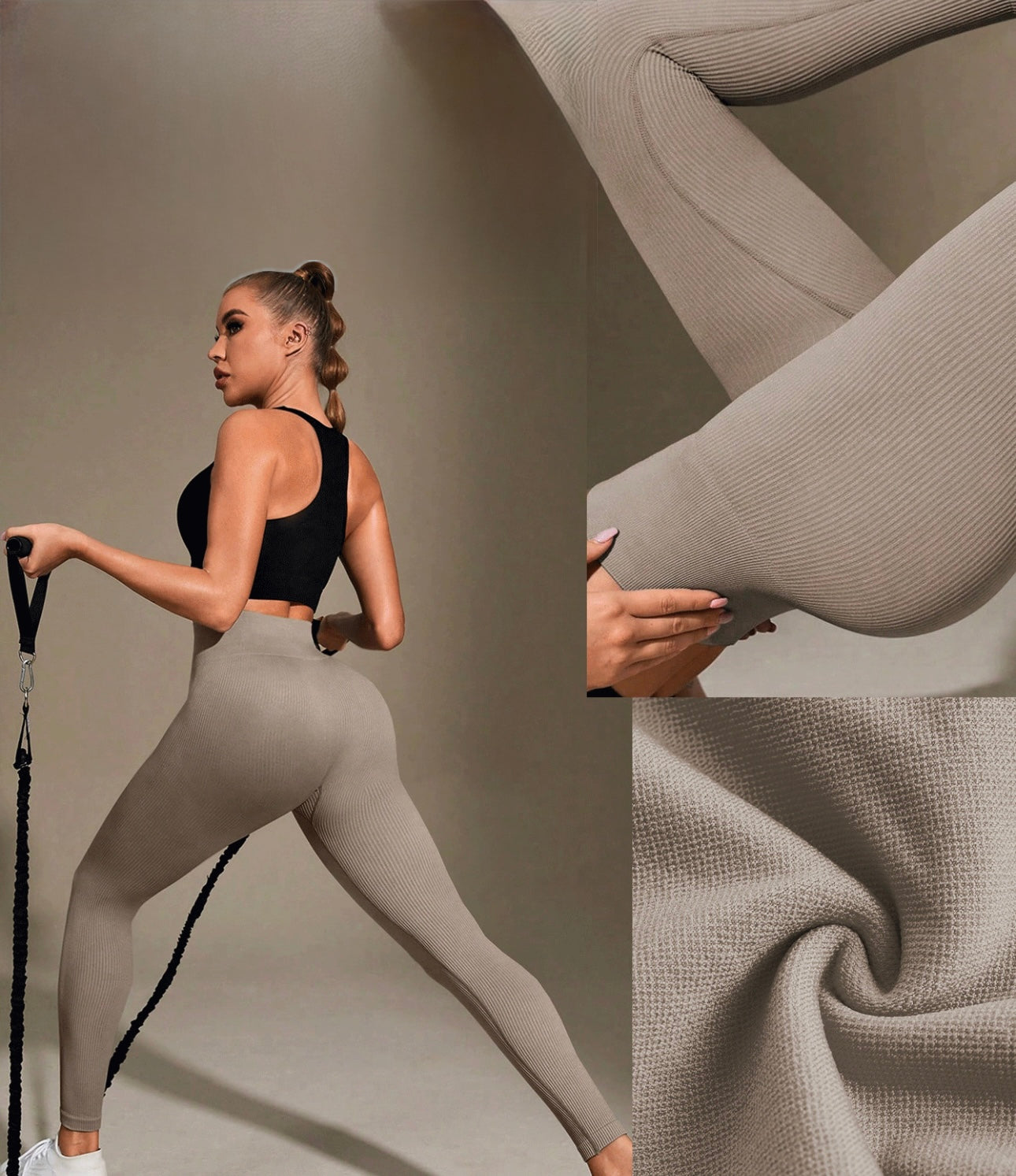 Leggins en rib/ color beige