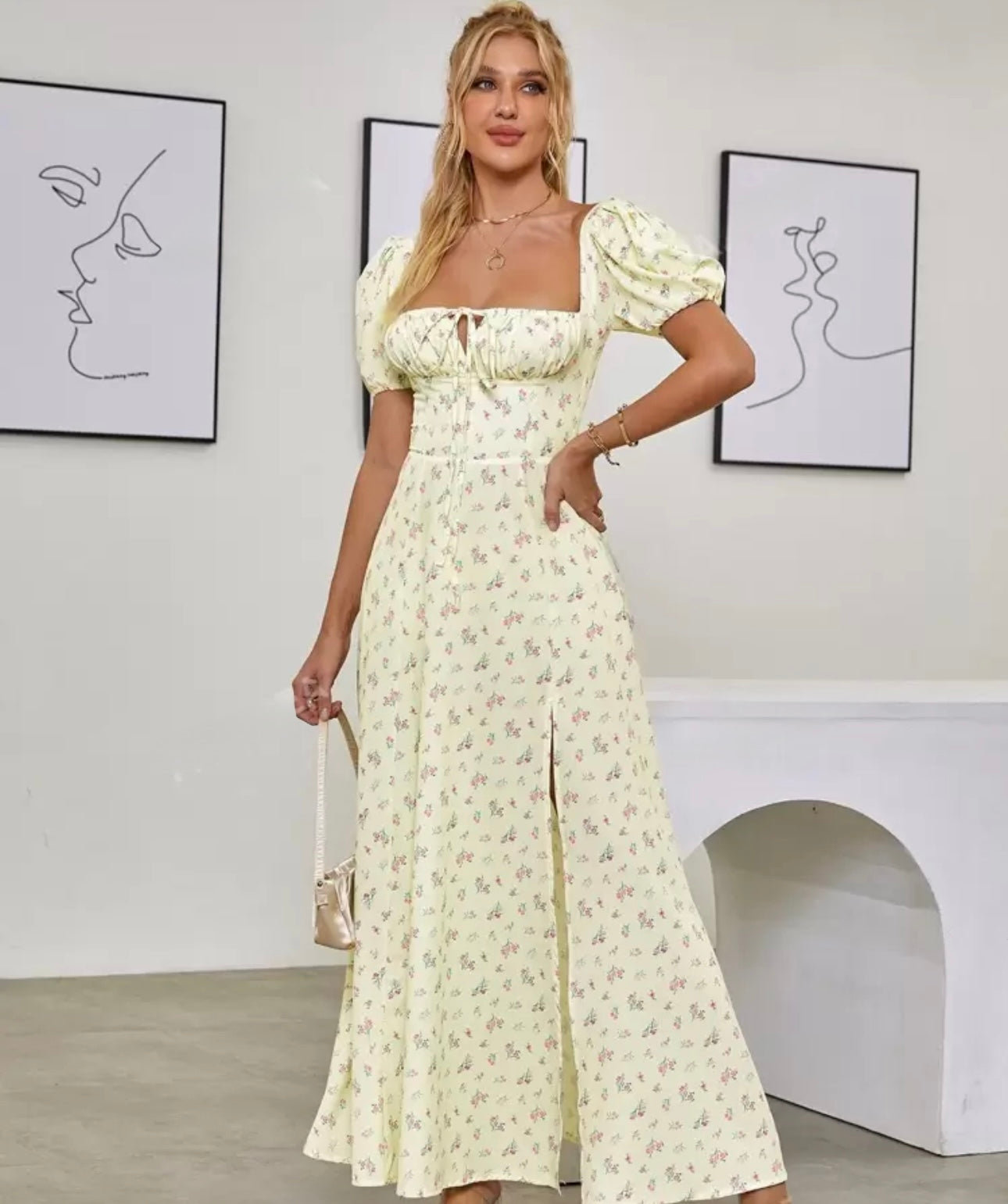 Vestido floral manga farol