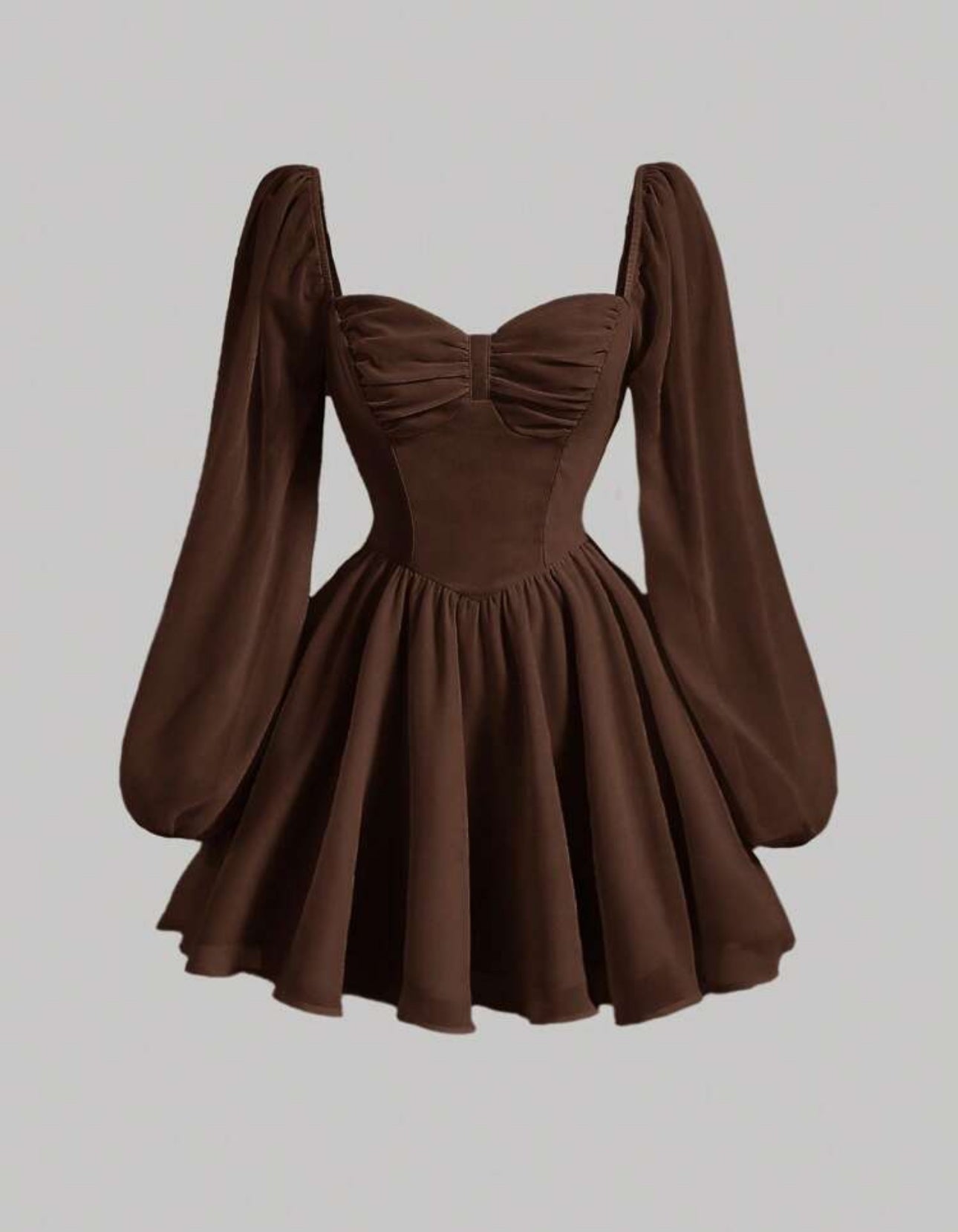 Vestido marrón escote corazón manga farol