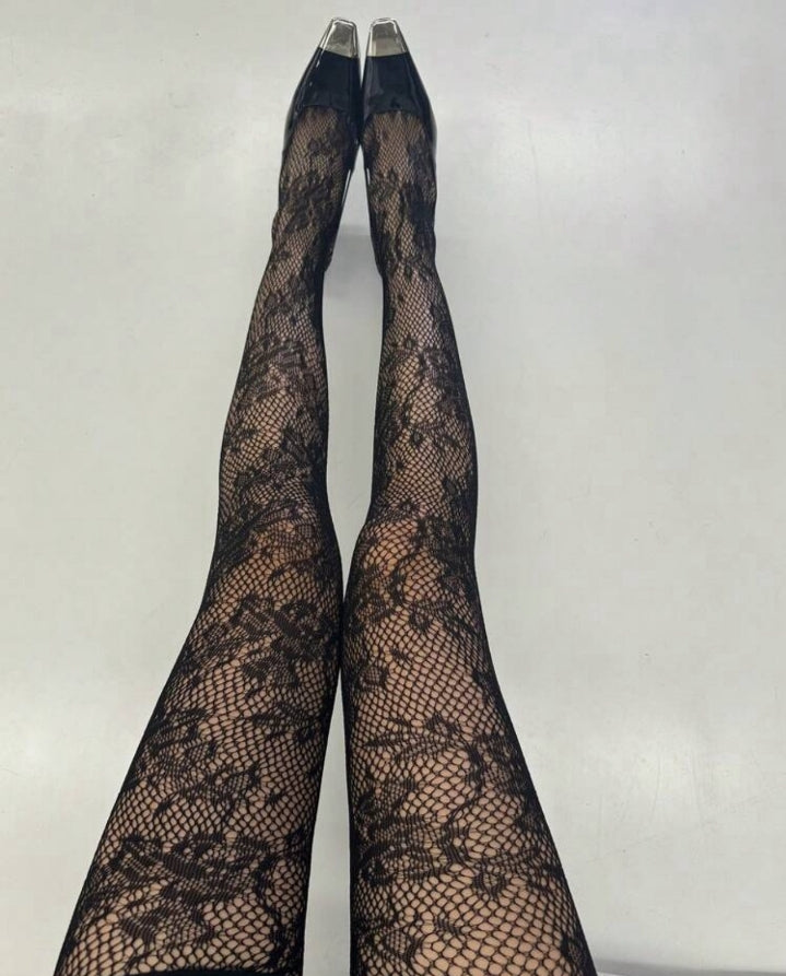Medias de malla estampado floral