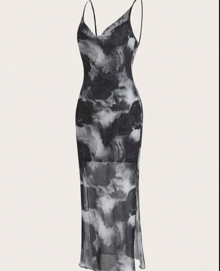 Vestido tie dye floral negro