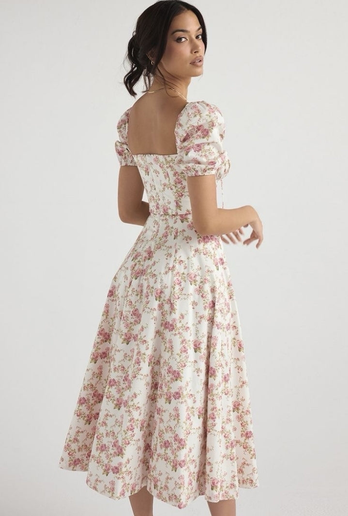 Vestido floral manga farol