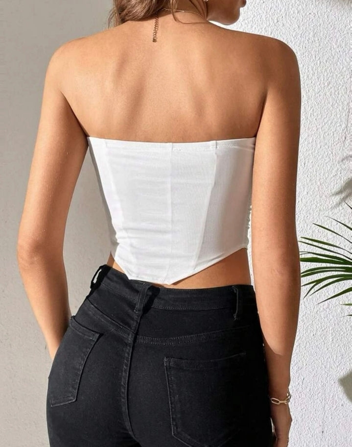 Crop top tipo corset estraple en mesh