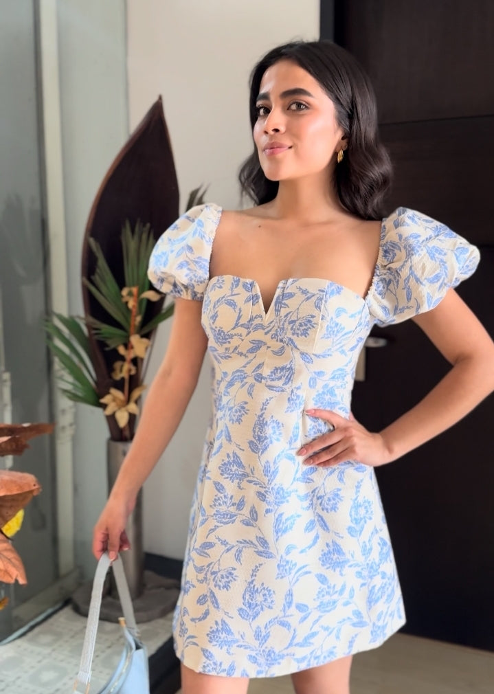 Vestido con estampado floral manga farol