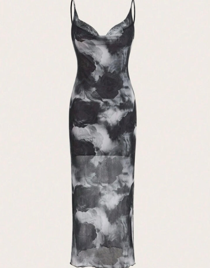 Vestido tie dye floral negro