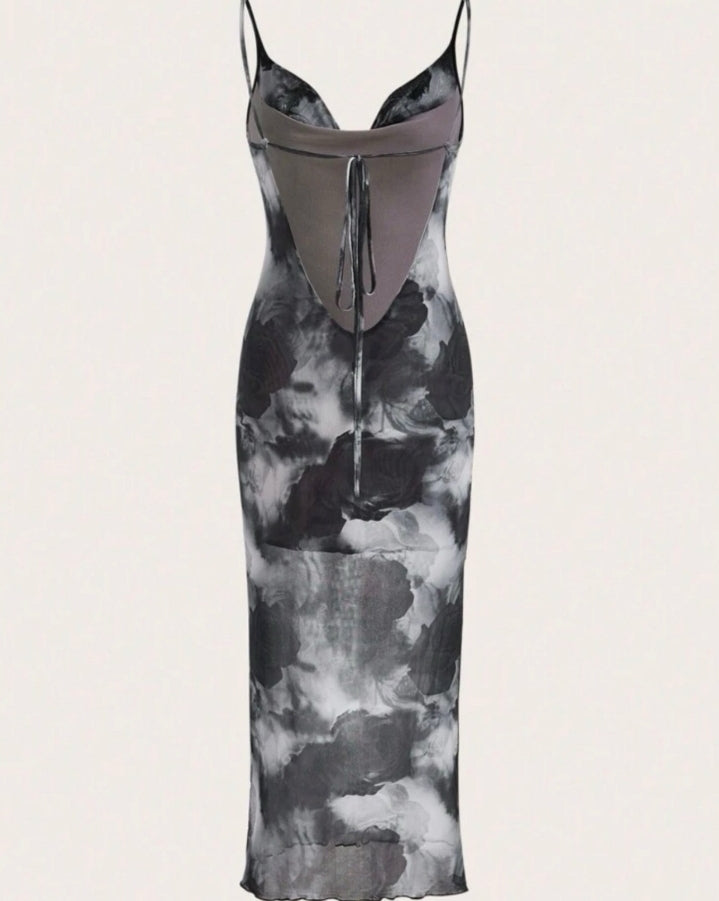 Vestido tie dye floral negro