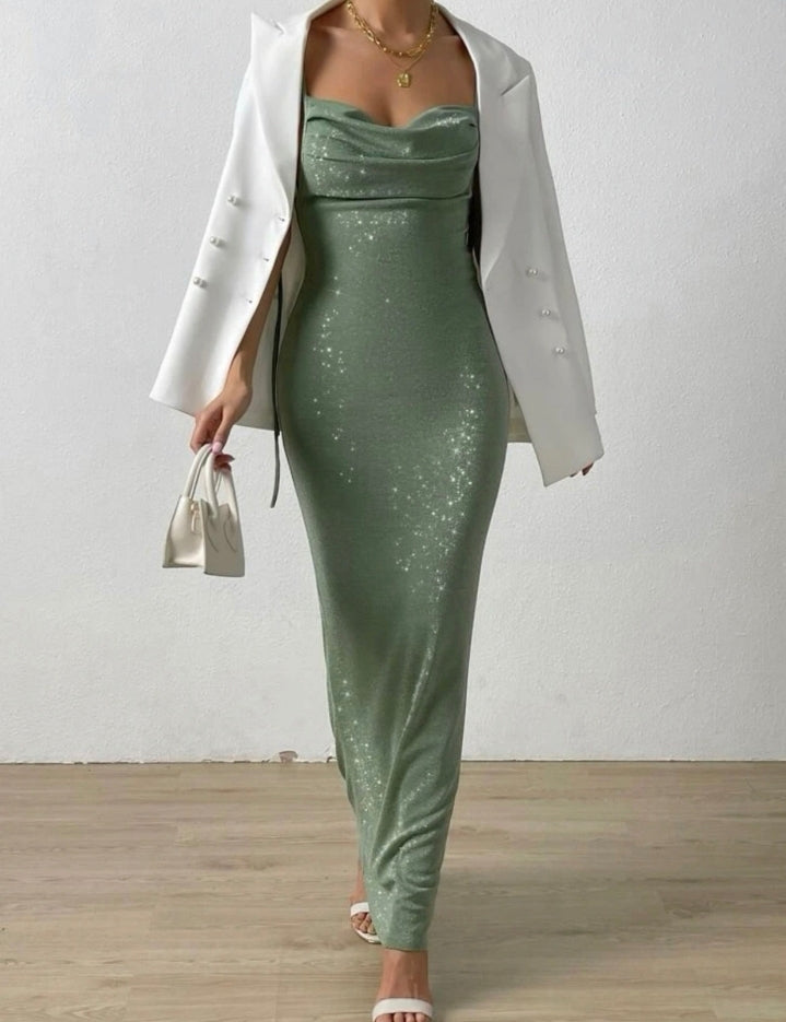 Vestido brillante verde oliva