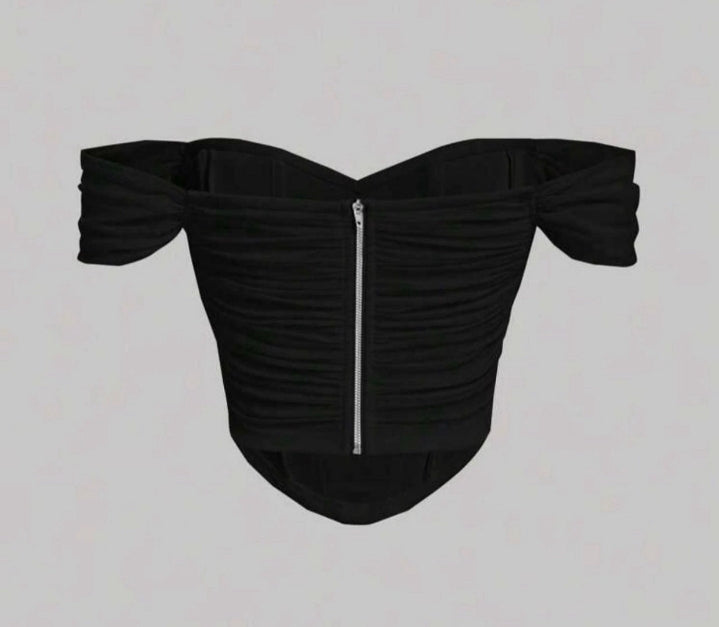 Corset en mesh cuello bandeja / negro