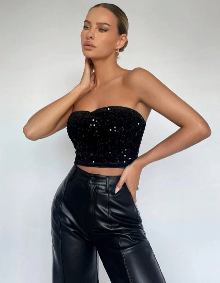 Crop top tubo con lentejuelas