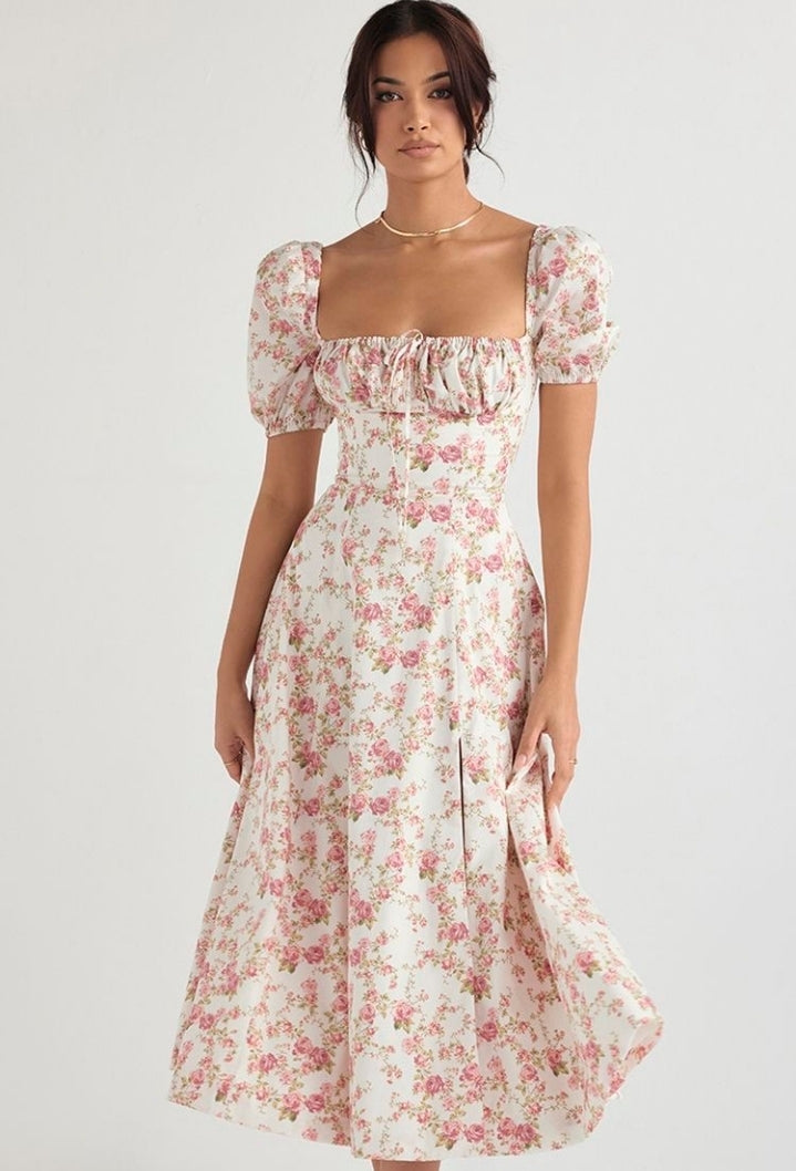 Vestido floral manga farol