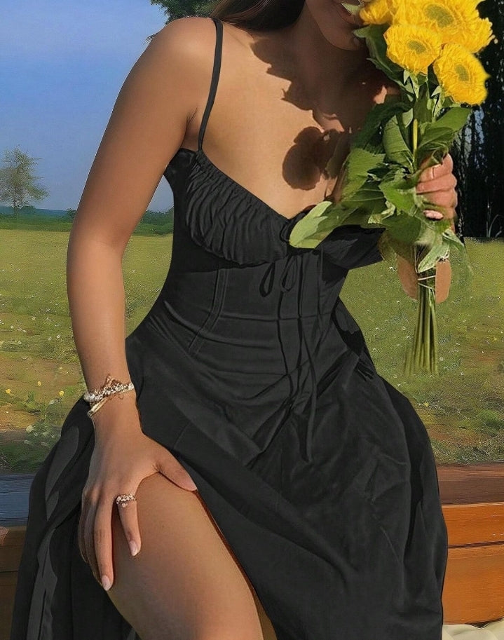 Vestido Venecia negro- espalda tipo corset