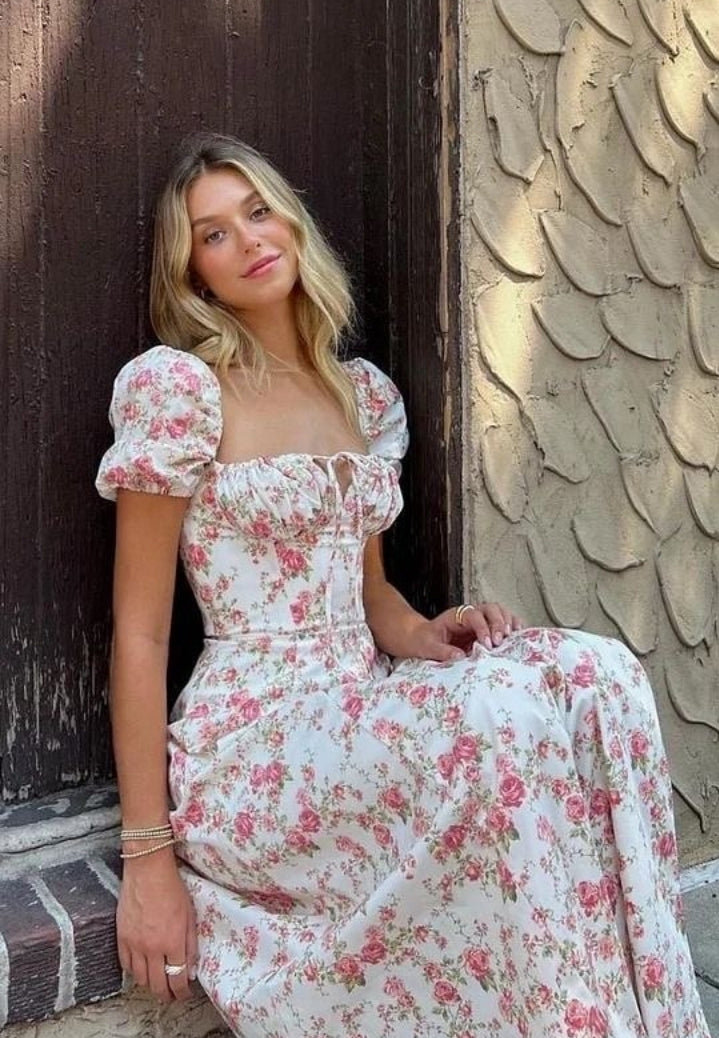 Vestido floral manga farol