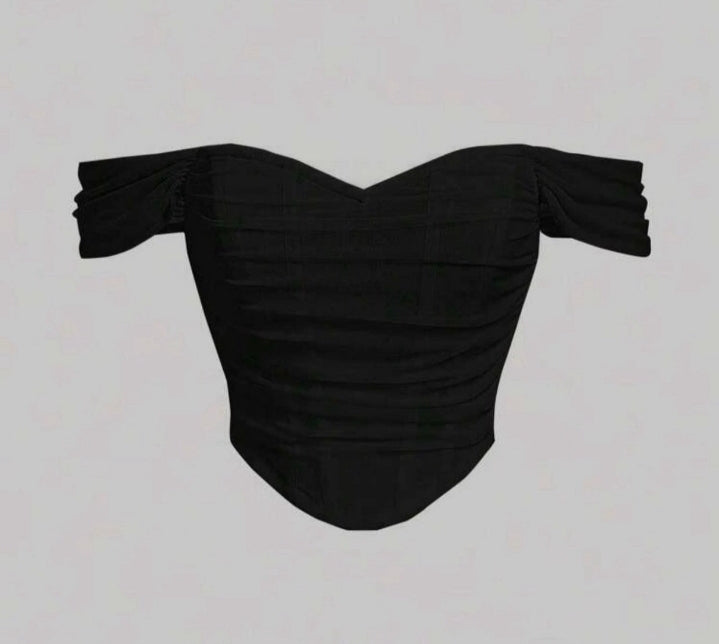 Corset en mesh cuello bandeja / negro