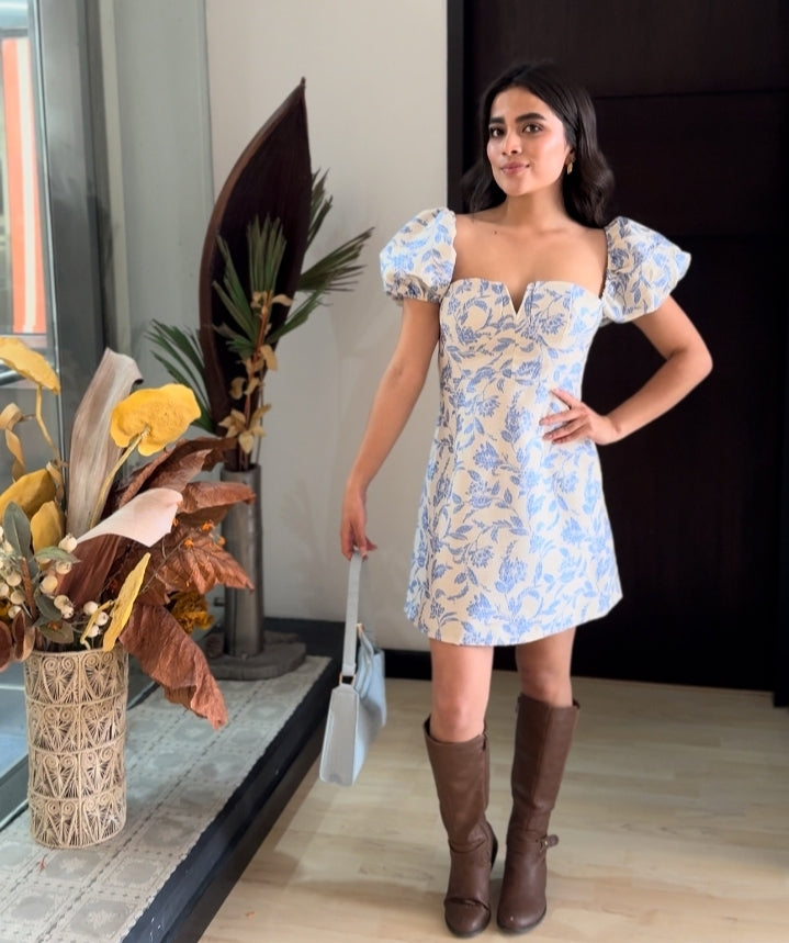 Vestido con estampado floral manga farol