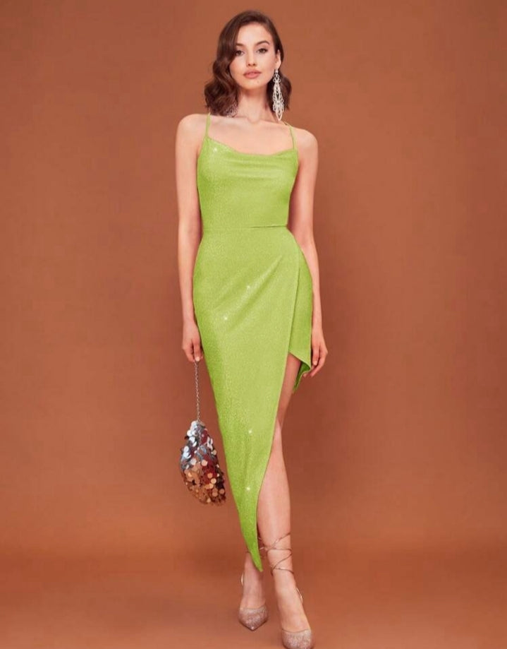 Vestido escote drapeado con espalda tipo corset