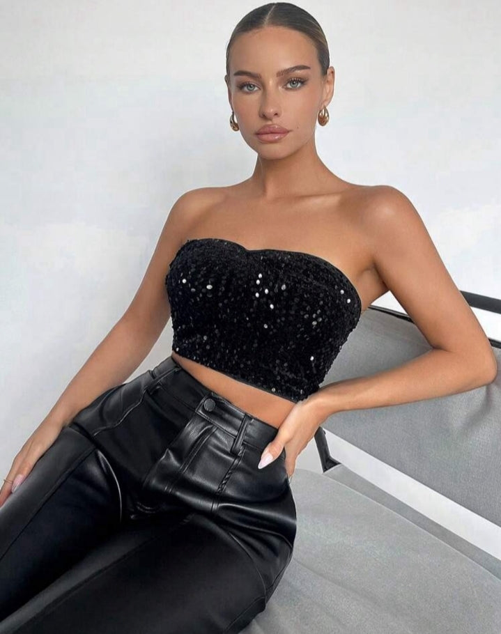Crop top tubo con lentejuelas