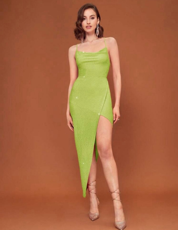Vestido escote drapeado con espalda tipo corset