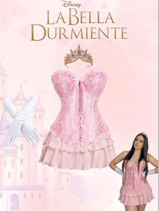 Corset rosado, disfraz bella durmiente