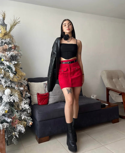 Falda en pana con cinturón