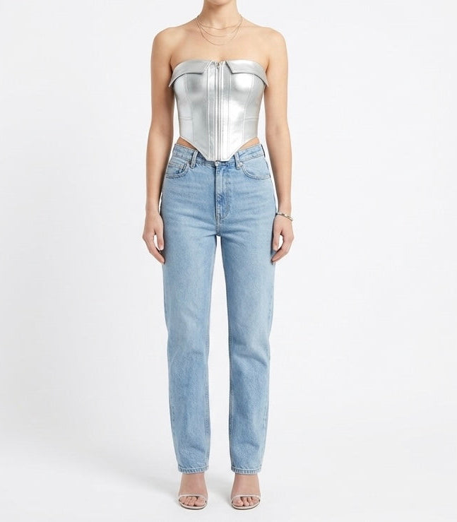 Crop Top con cremallera plateado
