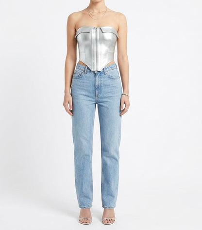 Crop Top con cremallera plateado