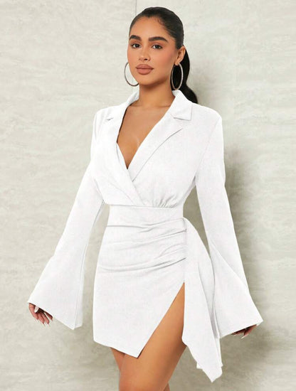 Vestido bajo cruzado manga larga