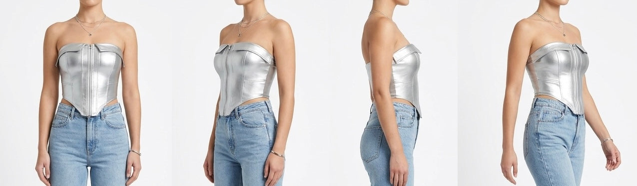 Crop Top con cremallera plateado