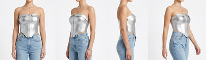 Crop Top con cremallera plateado