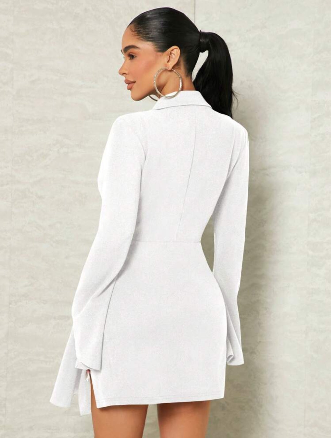 Vestido bajo cruzado manga larga