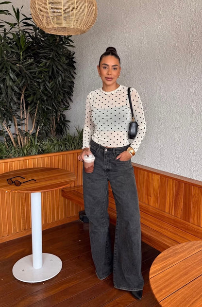 Top en mesh, polka dols