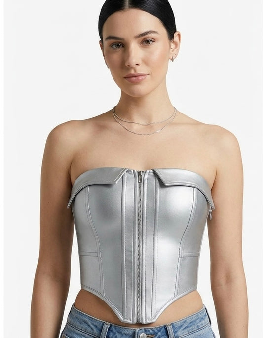 Crop Top con cremallera plateado