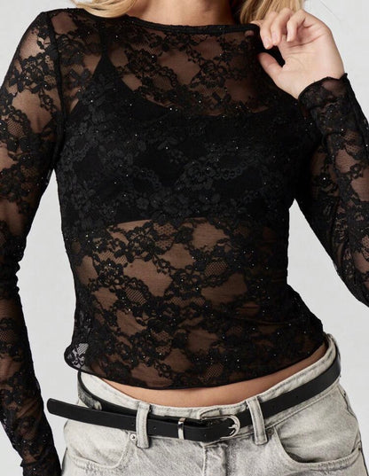 Top encaje con brillos