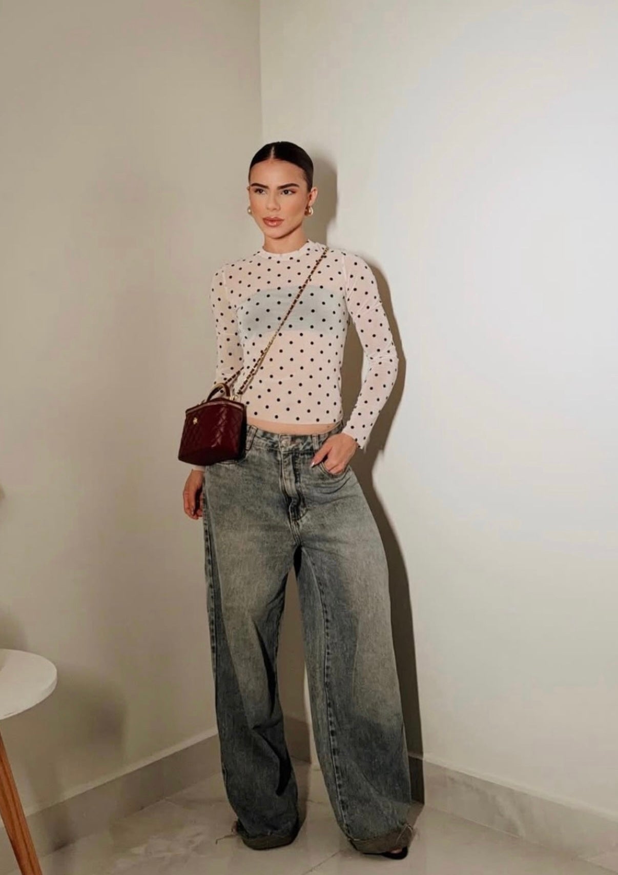 Top en mesh, polka dols