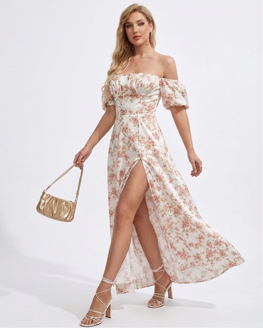 Vestido floral manga farol