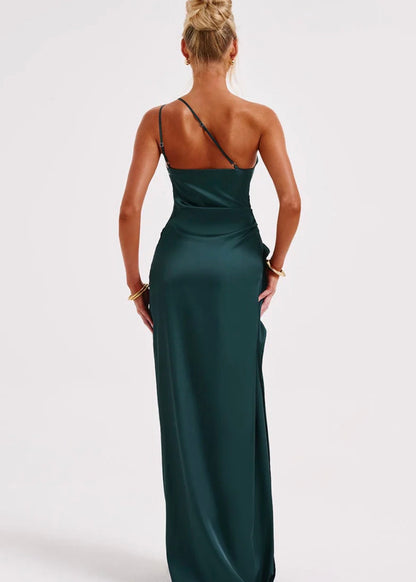 Vestido satinado verde esmeralda