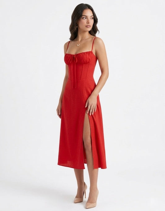 Vestido Venecia rojo - espalda tipo corset