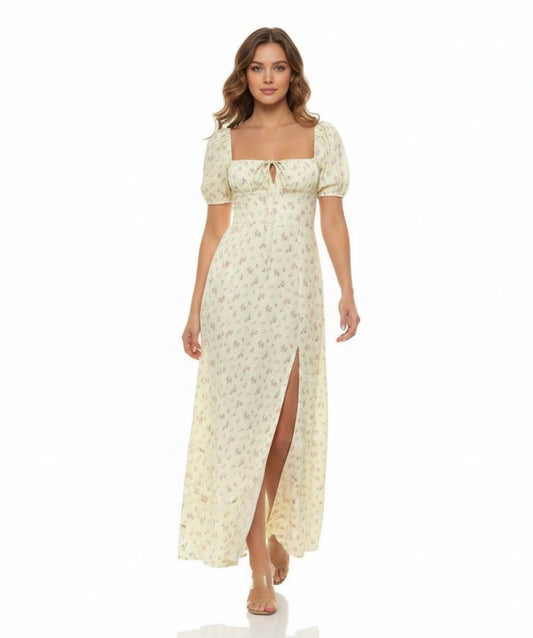 Vestido floral manga farol