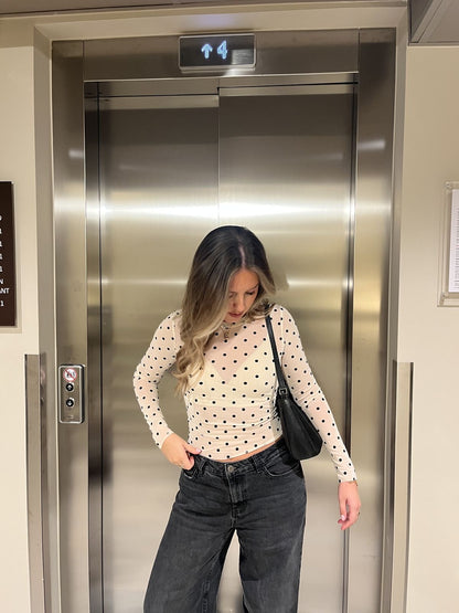 Top en mesh, polka dols