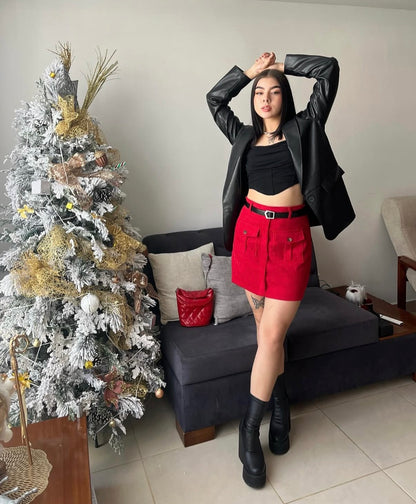 Falda en pana con cinturón