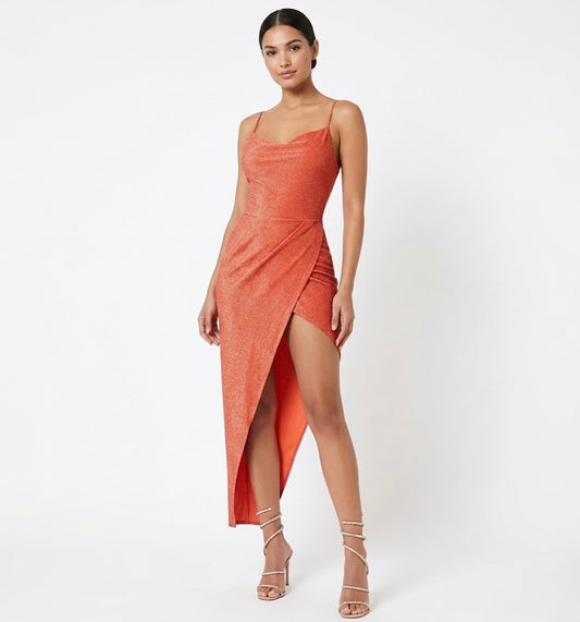 Vestido escote drapeado con espalda tipo corset
