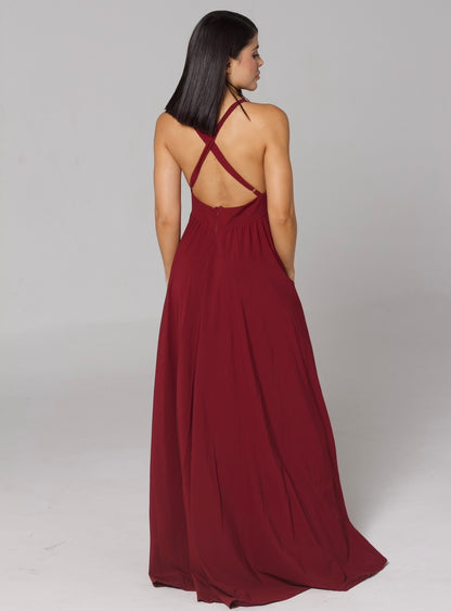 Vestido sienna vinotinto / dos aberturas, escote cruzado
