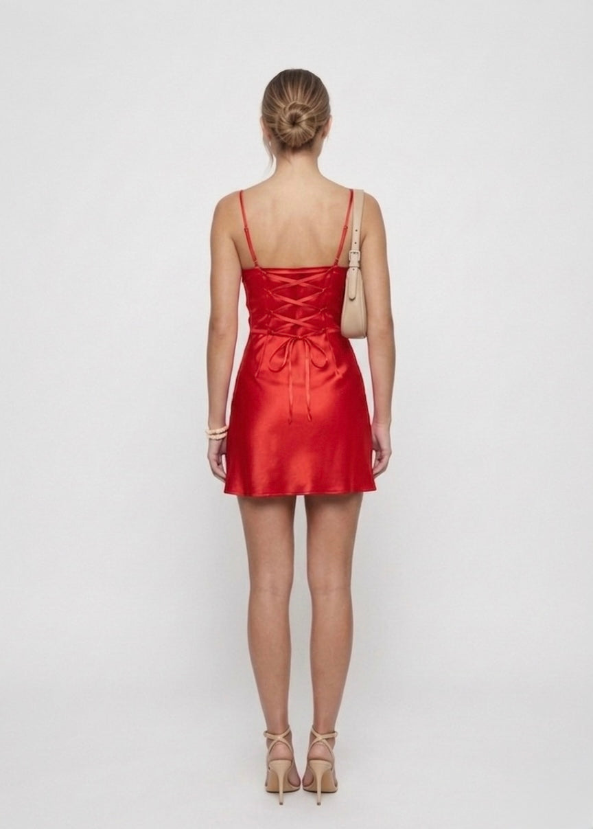 Vestido ari en satin- Rojo