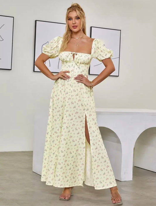 Vestido floral manga farol