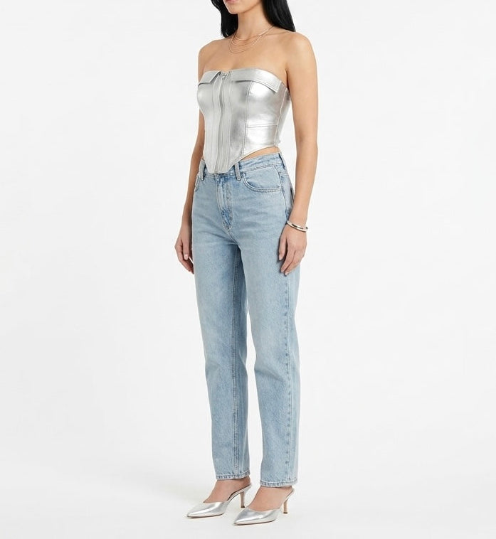 Crop Top con cremallera plateado