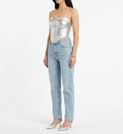 Crop Top con cremallera plateado