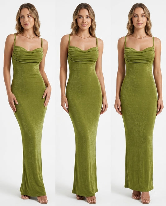 Vestido espalda abierta con cordón fruncido