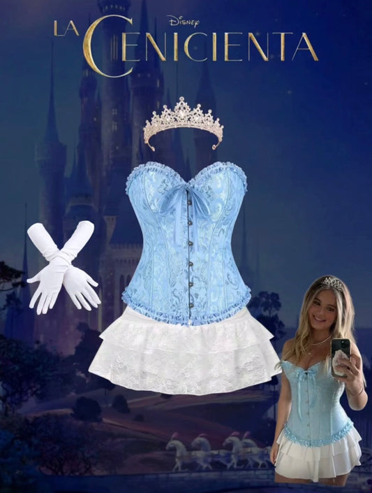 Corset azul cielo, disfraz cenicienta