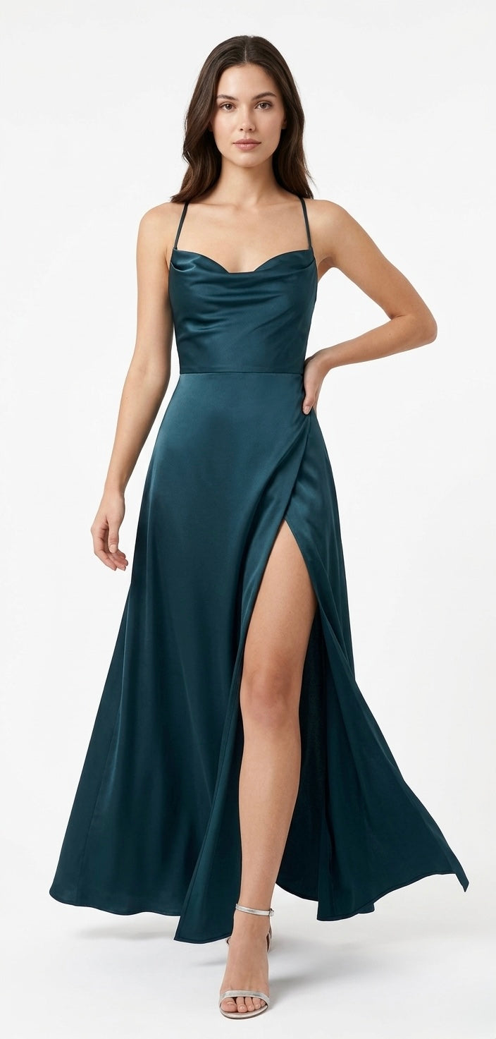 Vestido Aria azul petroleo