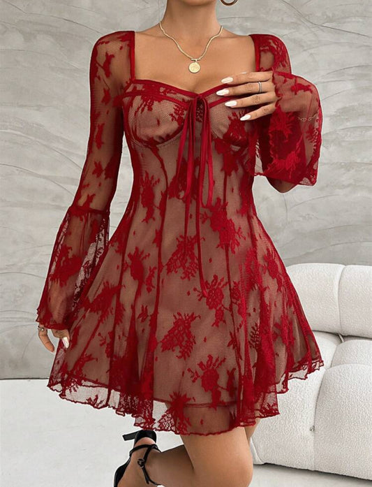 Vestido en corte A de encaje
