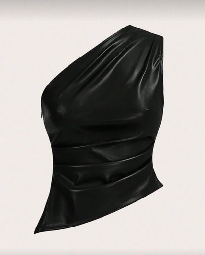 Blusa Asimétrica en cuerina/ negro